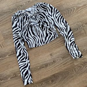Princess Polly zebra print keyhole long sleeve mesh crop top